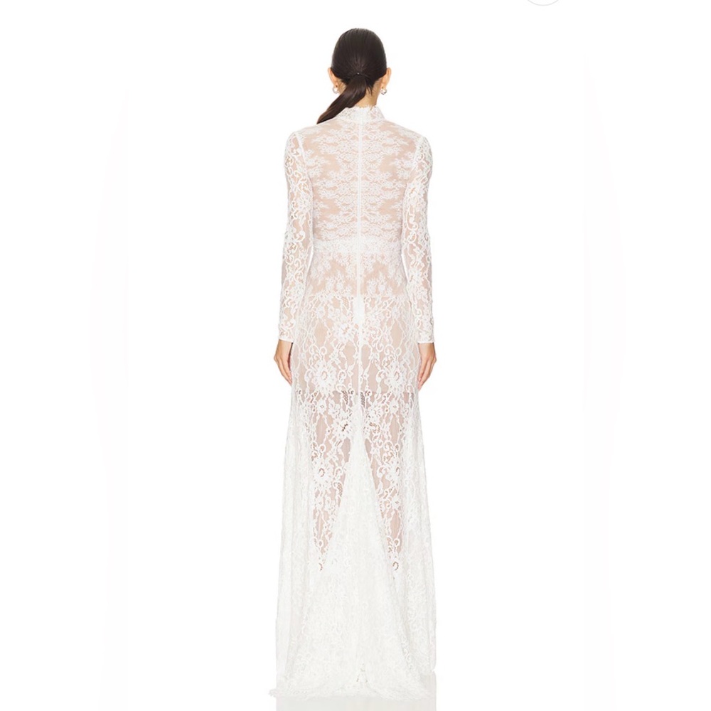 NWOT BRONX AND BANCO Eleanor Sheer Long Sleeve High Slit White Lace Wedding Gown - Picture 7 of 16